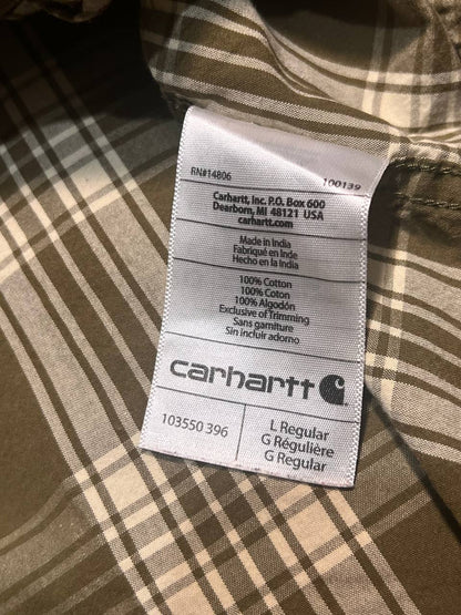 Carhartt Mens Plaid Short Sleeve Shirt Button Up Pocket Green Casual